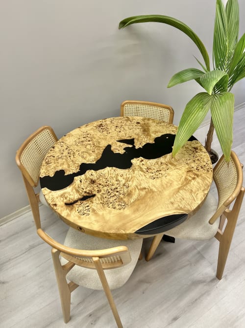 Resin river dining table, Round epoxy table, Black table | Tables by Brave Wood