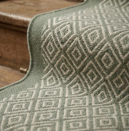 Handwoven Woolen Green Runner Rug | Rugs by Evergreen Carpets