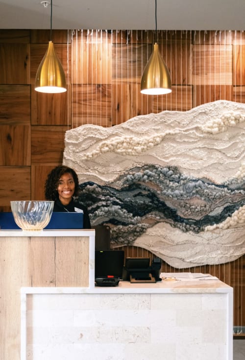 handwoven tapestry, fiber art sculpture | Wall Hangings by Rebecca Whitaker Art | The Elm, a Ramada by Wyndham in Little Elm