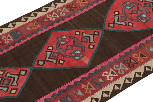 Vintage Northwest Persian Kilim in Brown with Red Medallions | Area Rug in Rugs by Rug and Kilim