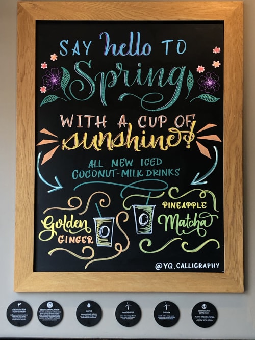 Say Hello To Spring | Signage by YQ Design | Starbucks in Queens