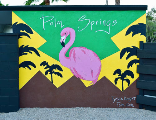 Urban Desert Palms & Pink Flamingo - "Palm Springs" Mural | Murals by Tysen Knight