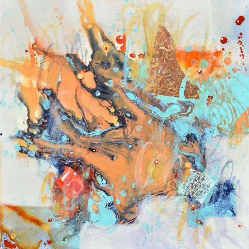 First Light Of Day - Abstract art - 20 x 20 IN / 51 x 51 CM | Paintings by Cynthia Ligeros