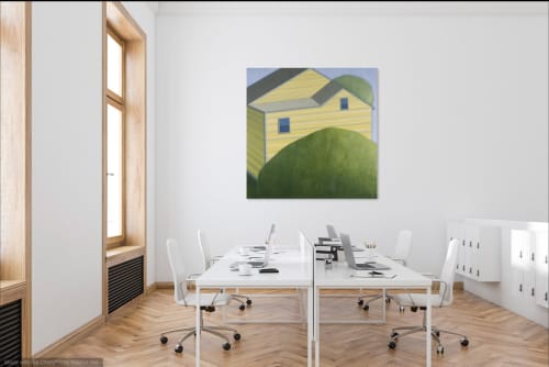 'Green Trees Yellow Barn' oil painting by Scott Redden | Paintings by Scott Redden