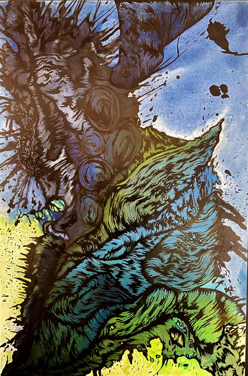 Blue Spill | Oil And Acrylic Painting in Paintings by Catherine Détraves