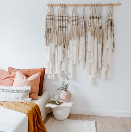 Natural Linen and Bamboo Fringes Fiber Art | Tapestry in Wall Hangings by Ranran Design by Belen Senra