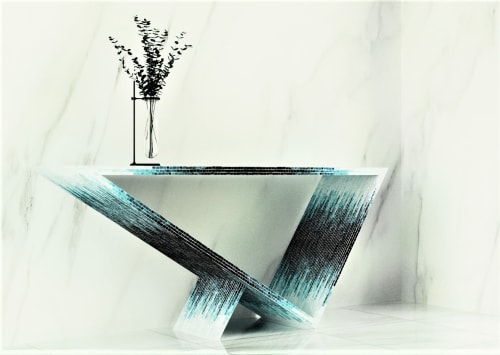 Time/Space Portal Console- Ombre 2 - Glass Mosaic Tile | Tables by Neal Aronowitz