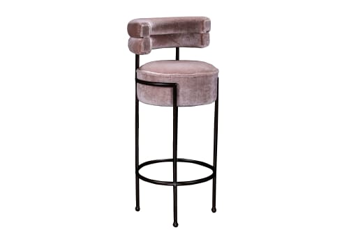 Modern Upholstered Round Bar Stool in COM and Metal | Chairs by Costantini Design