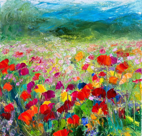 Lively Poppies | Oil And Acrylic Painting in Paintings by Checa Art