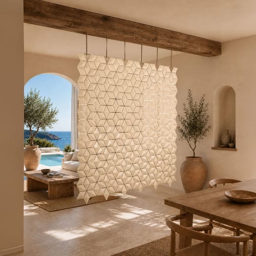 Modern Mediterranean room divider – Facet 80.3”x81.5” Beige | Decorative Objects by Bloomming, Bas van Leeuwen & Mireille Meijs