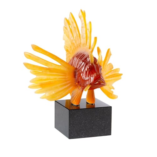Lionfish Sculpture - Amber Crystal | Sculptures by Lalique | LALIQUE - Rue Royale in Paris