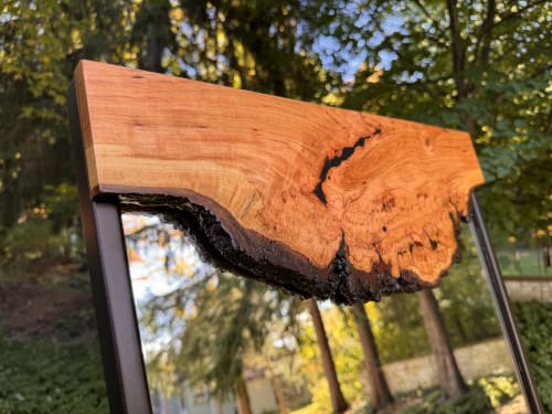 Wooden Wall Mirror, Cherry Burl Live Edge -Rustic Wood Wall | Decorative Objects by thomas weber