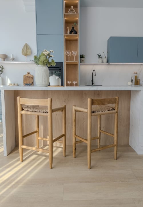 Oak Bar Stool with Woven Cord Seat | Chairs by ColombeFurniture``