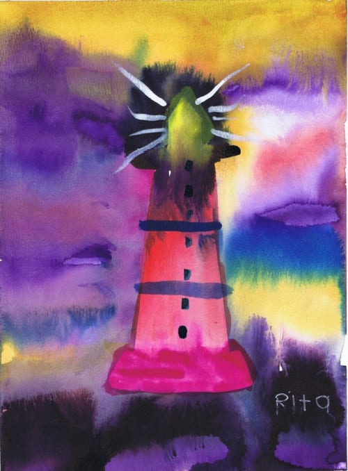 Lighthouse - Original Watercolor | Watercolor Painting in Paintings by Rita Winkler - My Art, My Shop -by Rita ... Where Every Stroke Speaks of Joy and Inclusion