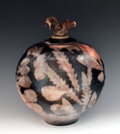 Stoneware vessel urn sagger raku fired B306 250 cubic inches | Vases & Vessels by Ron Mello Studio Art