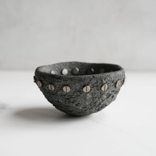 Medium Treasure Bowl in Textured Stone Grey Concrete | Decorative Objects by Carolyn Powers Designs