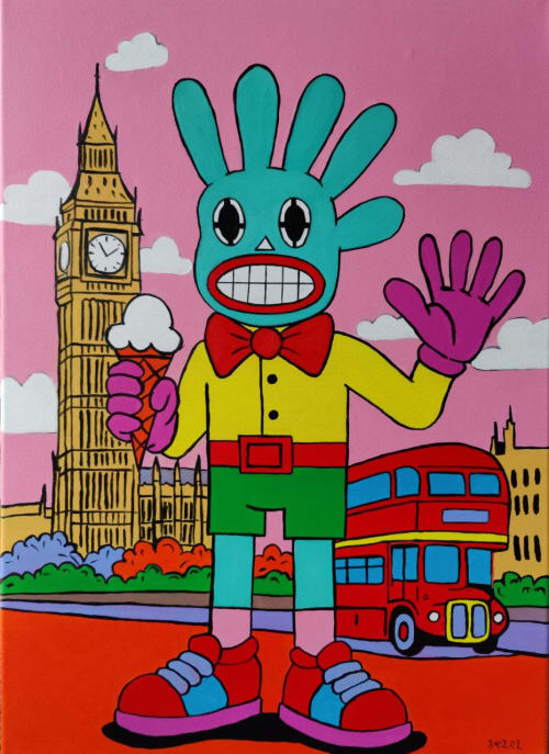 Mr. Fivebunny in Simulacrland: London | Oil And Acrylic Painting in Paintings by Berezart