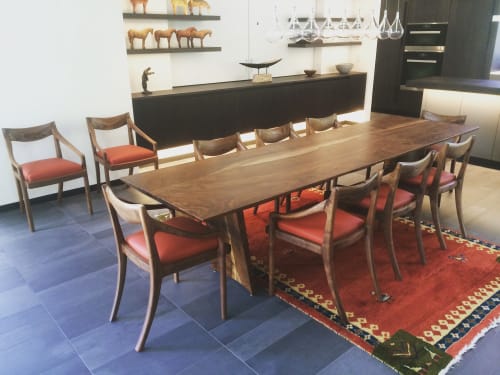 Walnut slab top dining set. | Tables by Ethan Hutchinson Woodworker | Duncan Oil Co in Denver