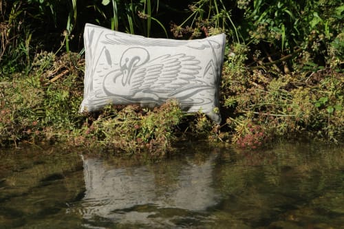 Handprinted Swan Cushion | Pillows by Hugh Dunford Wood