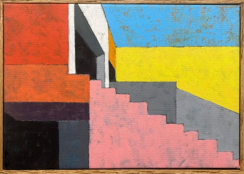 Pink Stair, Blue Sky | Mixed Media in Paintings by Rich Godfrey