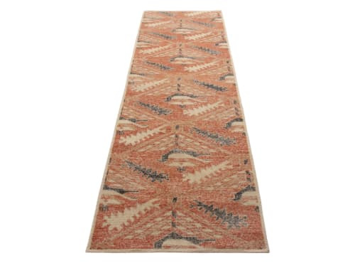 Rug & Kilim’s Distressed Runner in Orange-Red, Blue | Area Rug in Rugs by Rug and Kilim