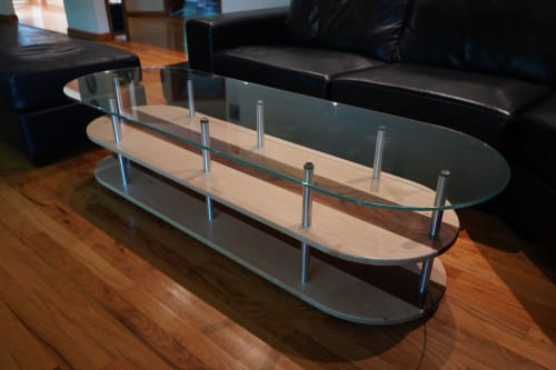 Coffee Table, Glass Top, Solid Wood, 16" H 22" D, 64" W | Tables by RFM Designs