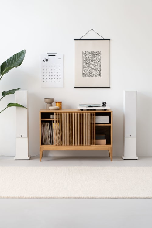 TONN Record Player Stand - Solid Oak Wood | Media Console in Storage by Mo Woodwork