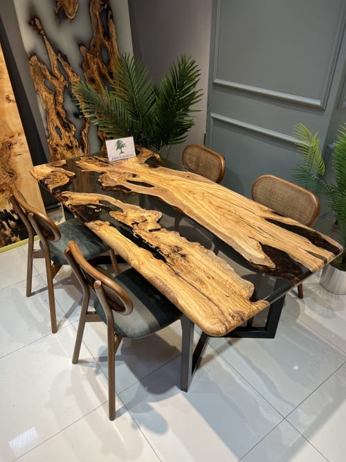 Kitchen epoxy table, Smoke black epoxy, Olive epoxy table | Tables by Brave Wood