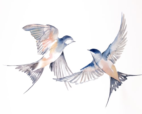 Swallows in Flight No. 44 : Original Watercolor Painting | Paintings by Elizabeth Becker