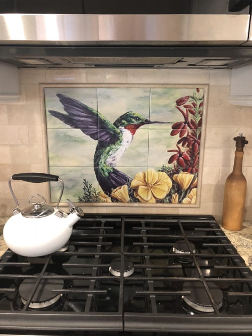 Hummingbird Tile Backsplash | Art & Wall Decor by Lara Eve Studios
