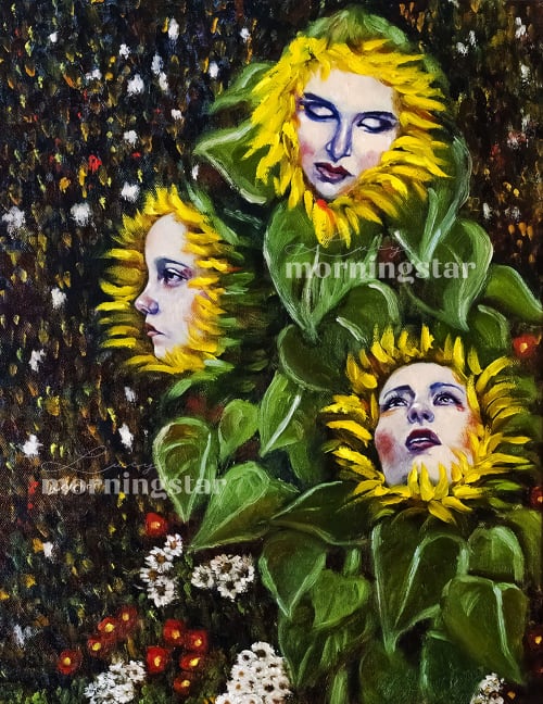 SUNFLOWER GIRLS, 14"x18", original oil painting | Paintings by Lucy Morningstar
