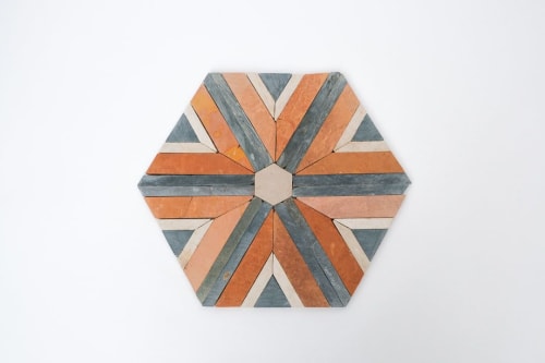 Sunset Orange/Terracotta & Teal Blue Diamond Mosaic Tile | Tiles by Mosaics & Company LLC