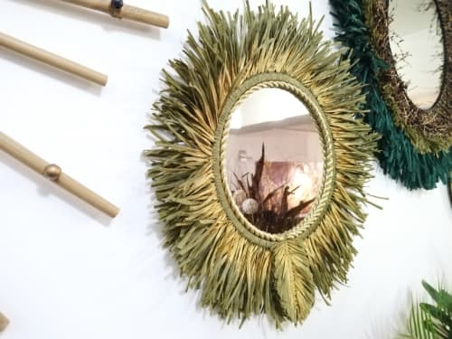 Raffia Mirror, Single Round Raffia Mirror, Boho Mirror | Decorative Objects by Magdyss Boutique