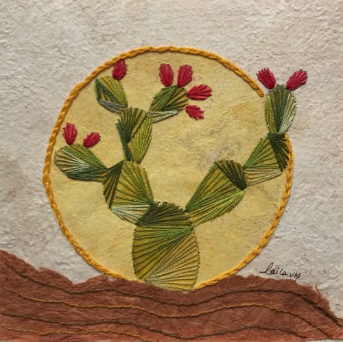 Nopal with yellow circle | Watercolor Painting in Paintings by Laila Vazquez