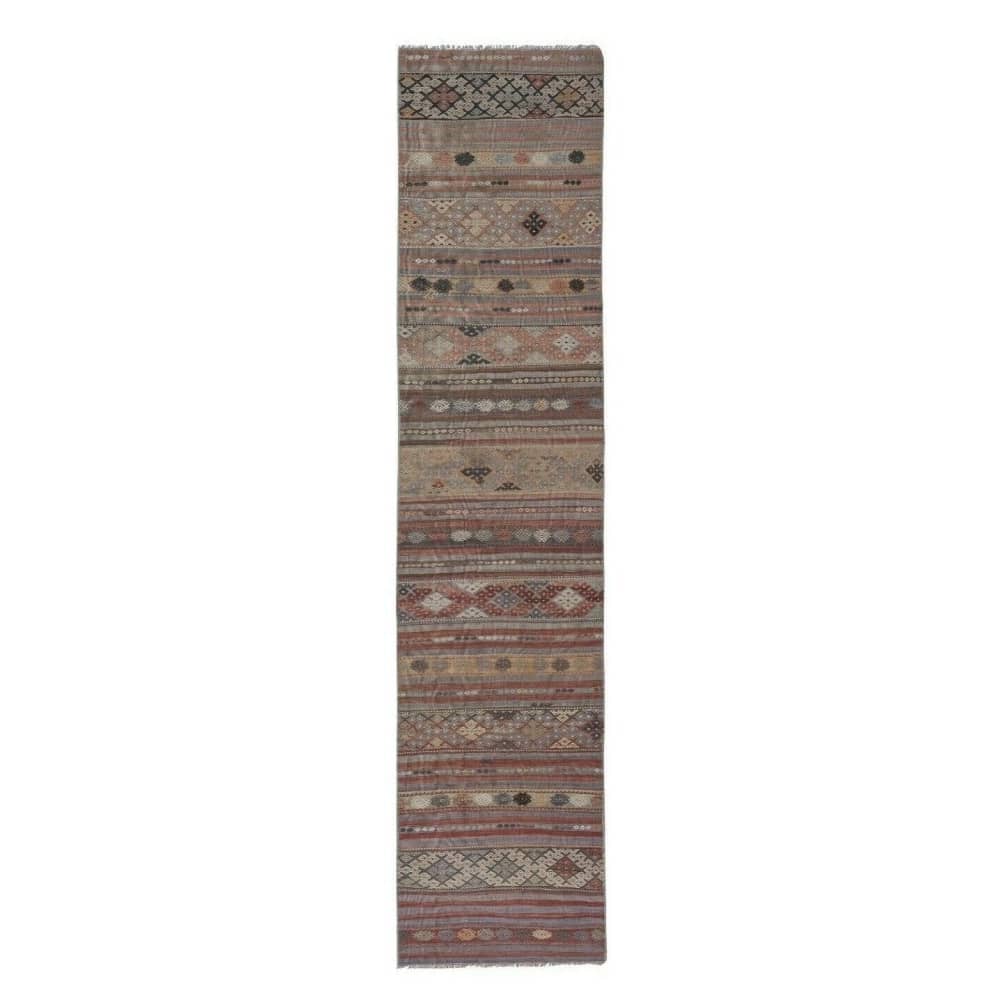 Vintage Beige Blue Caramel Striped Turkish Kilim Rug Runner by Vintage ...