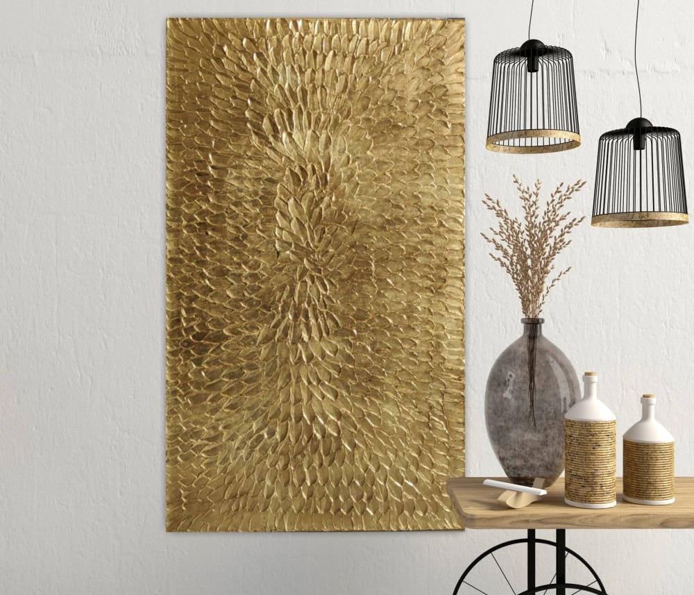 Gold wall art canvas golden 3d hand textured gold metal by Berez Art ...