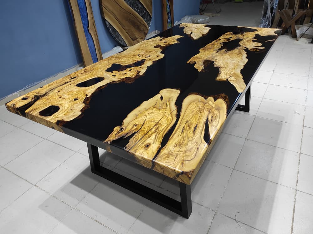 Custom Order Black Epoxy Olive Wood Dining Table | Black by ...