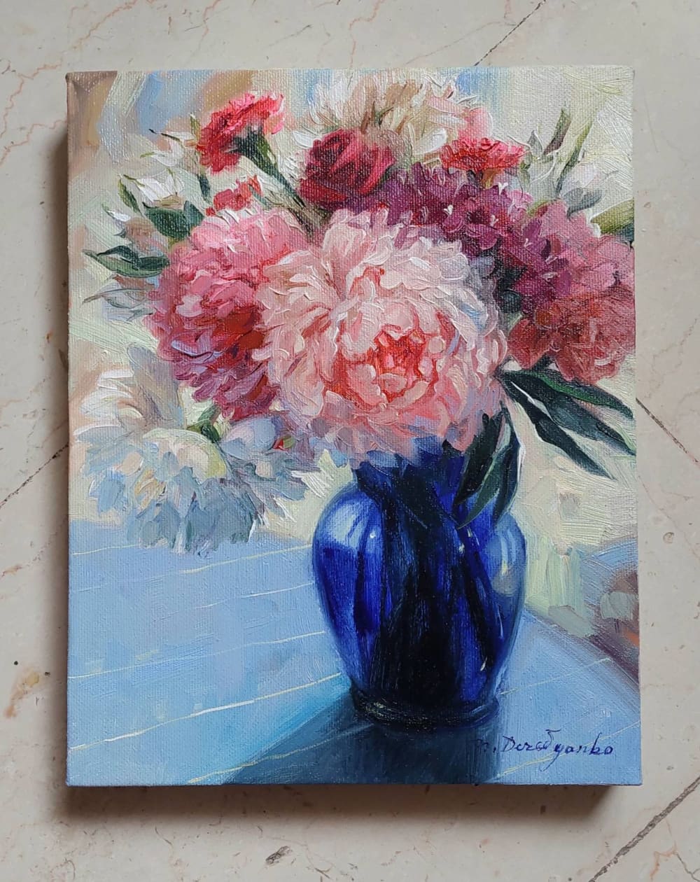 Flowers in blue vase oil painting original, Canvas floral by Natart ...