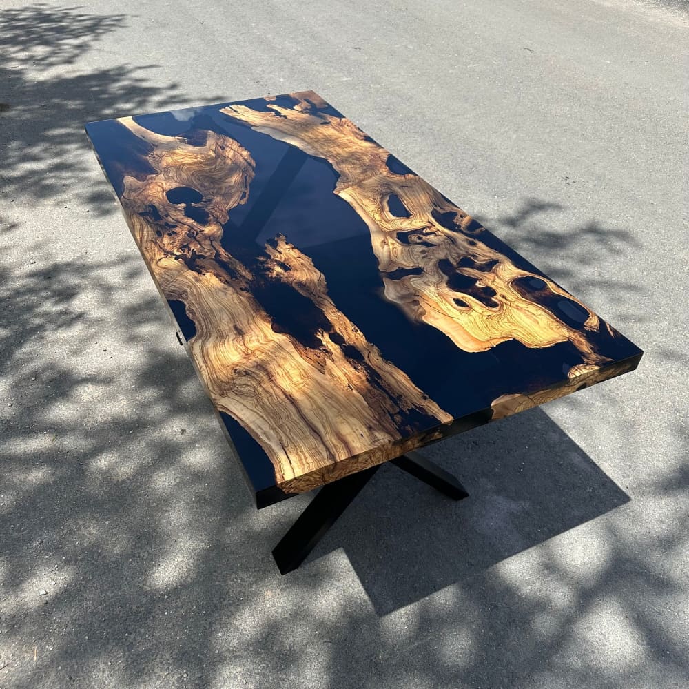 Unique Resin Olive Wood Dining Table | Handmade Epoxy Dining by