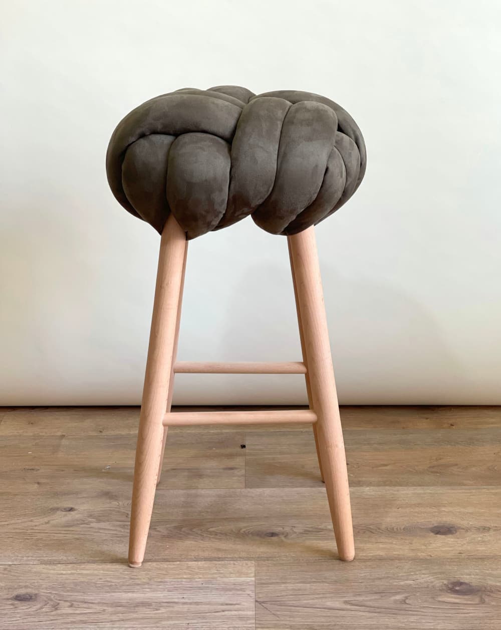 Army Green Vegan Suede Knot Bar Stool by Knots Studio | Wescover Chairs