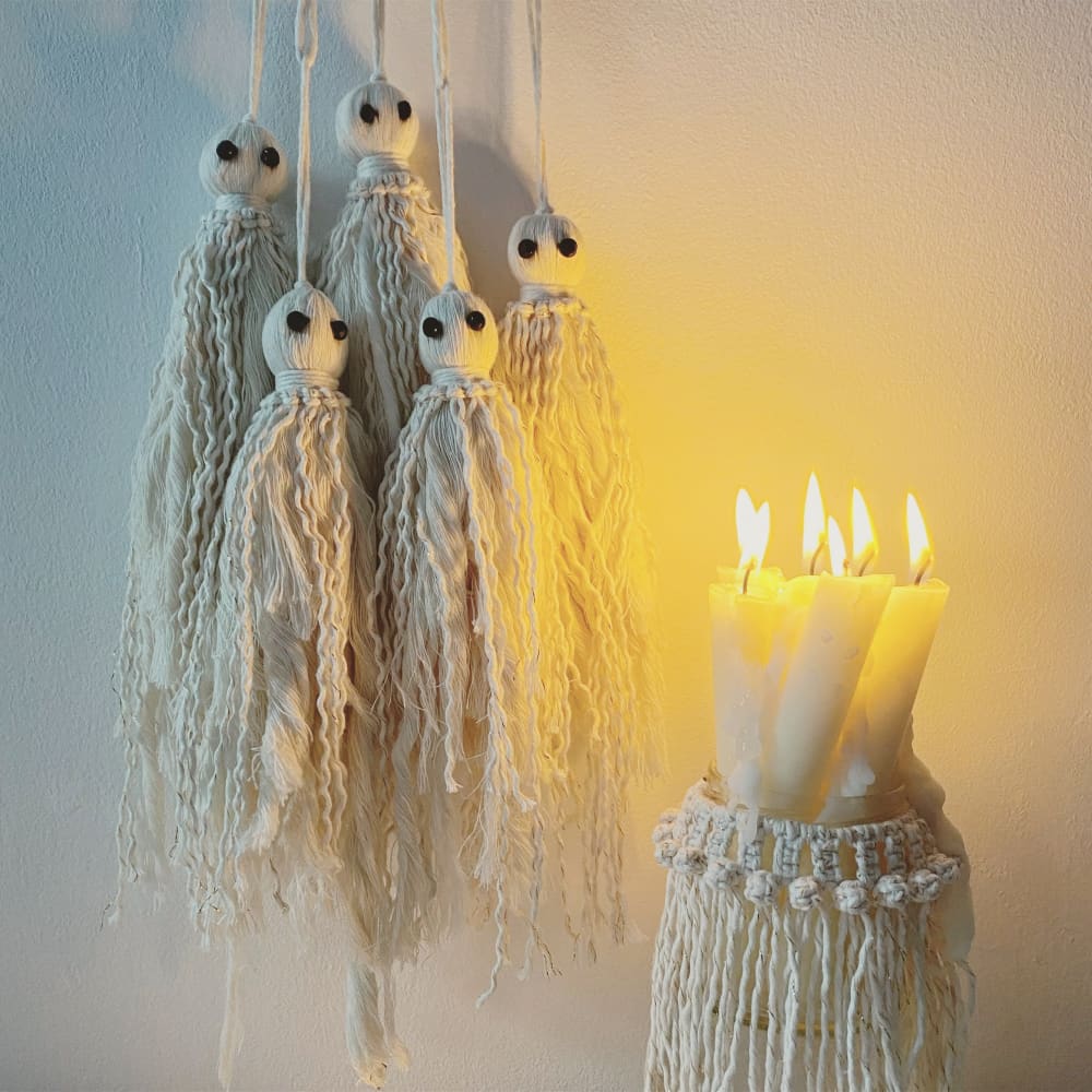 Macrame Rope Ghost Wall Decor - Beige Halloween Autumn Fall Decor Modern  Cute Trendy House Decor Minimalist Fun Scandi Ghost Character Gift