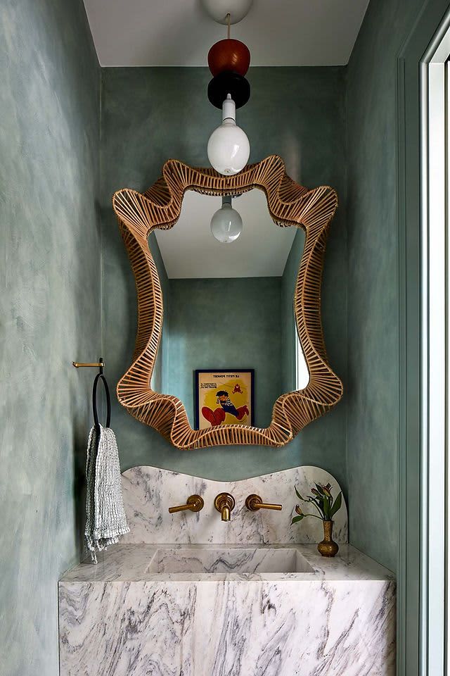 Organic Green Lime Wash Powder Room by Nicolette Atelier