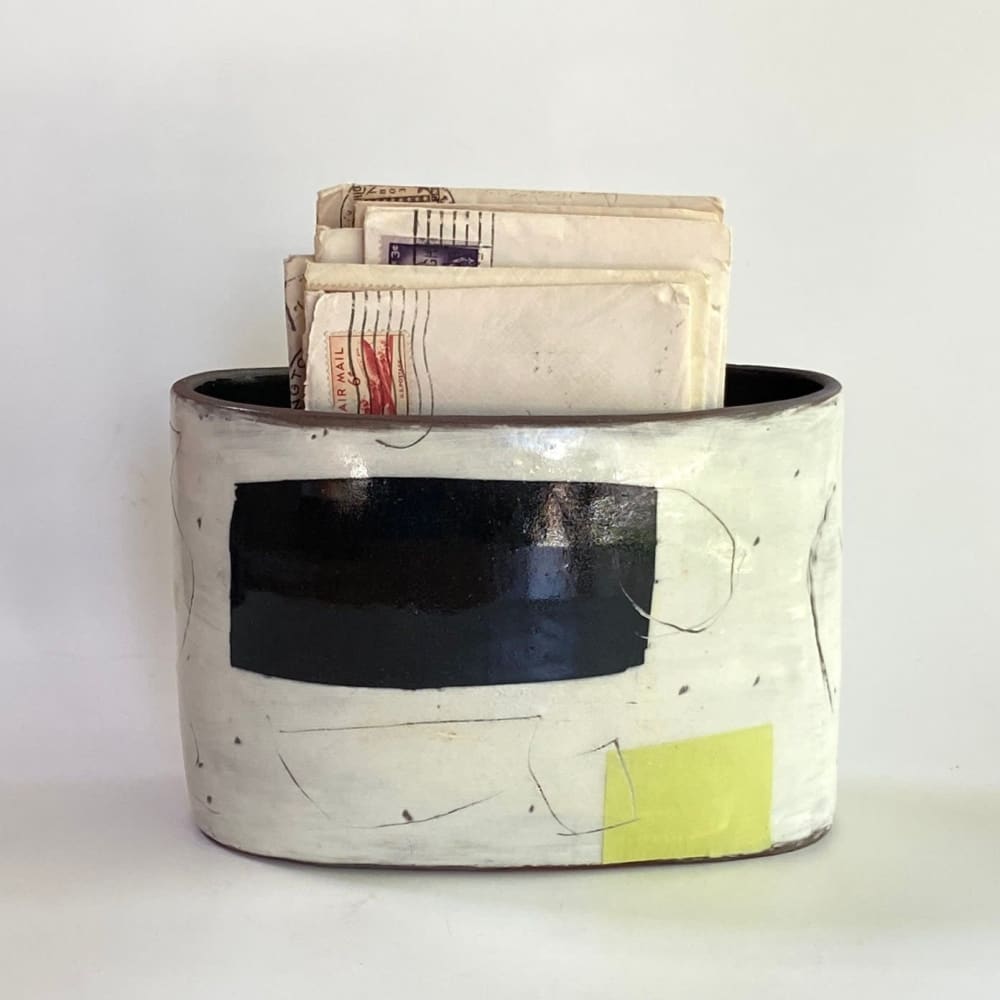 Handmade Oval Shaped Vase, Hand Painted Abstract Container by cursive m ...