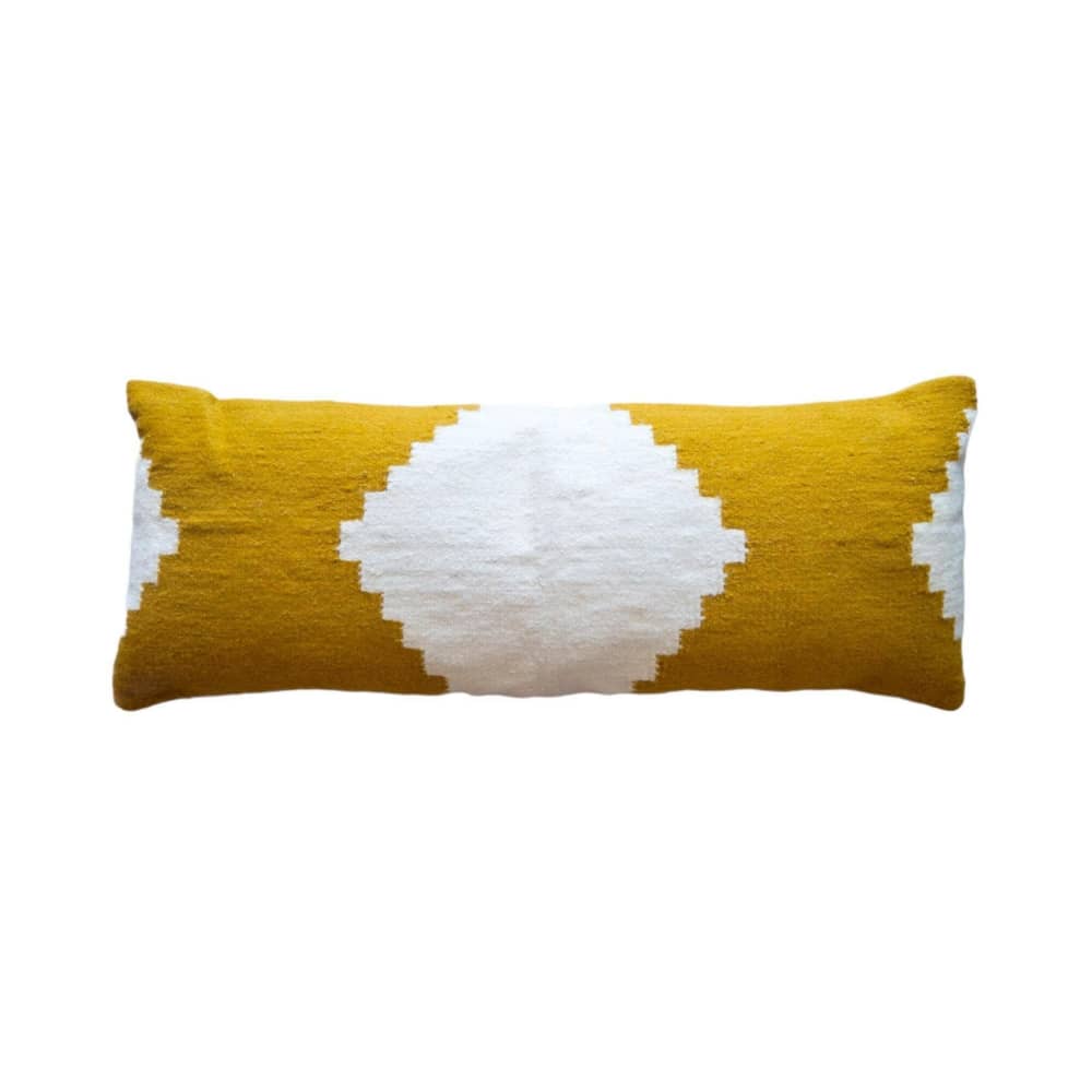 Mustard Sakkara Handwoven Long Wool Lumbar Pillow by Mumo Toronto Inc