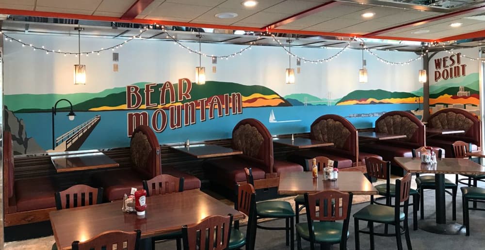 Bear Mountain Landscape Mural by Toni Miraldi / Mural Envy, LLC at Westchester Diner, Peekskill
