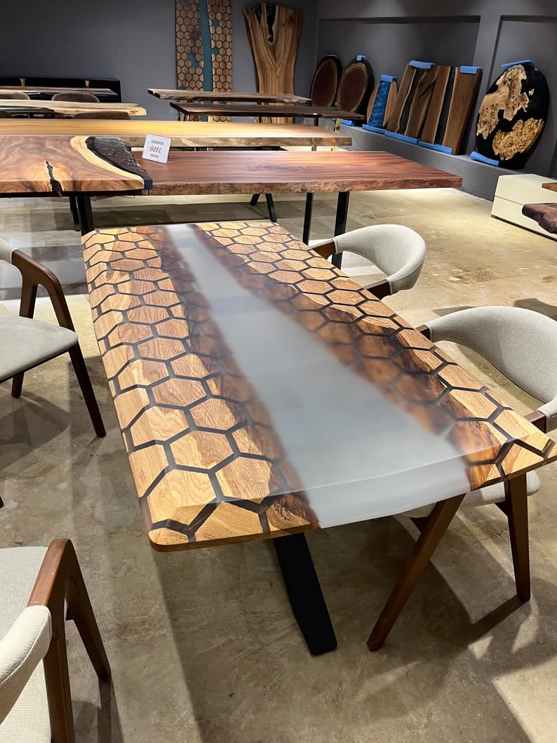 Hexagon Coffee Table, Resin Art Coffee Table Side Table by Tinella