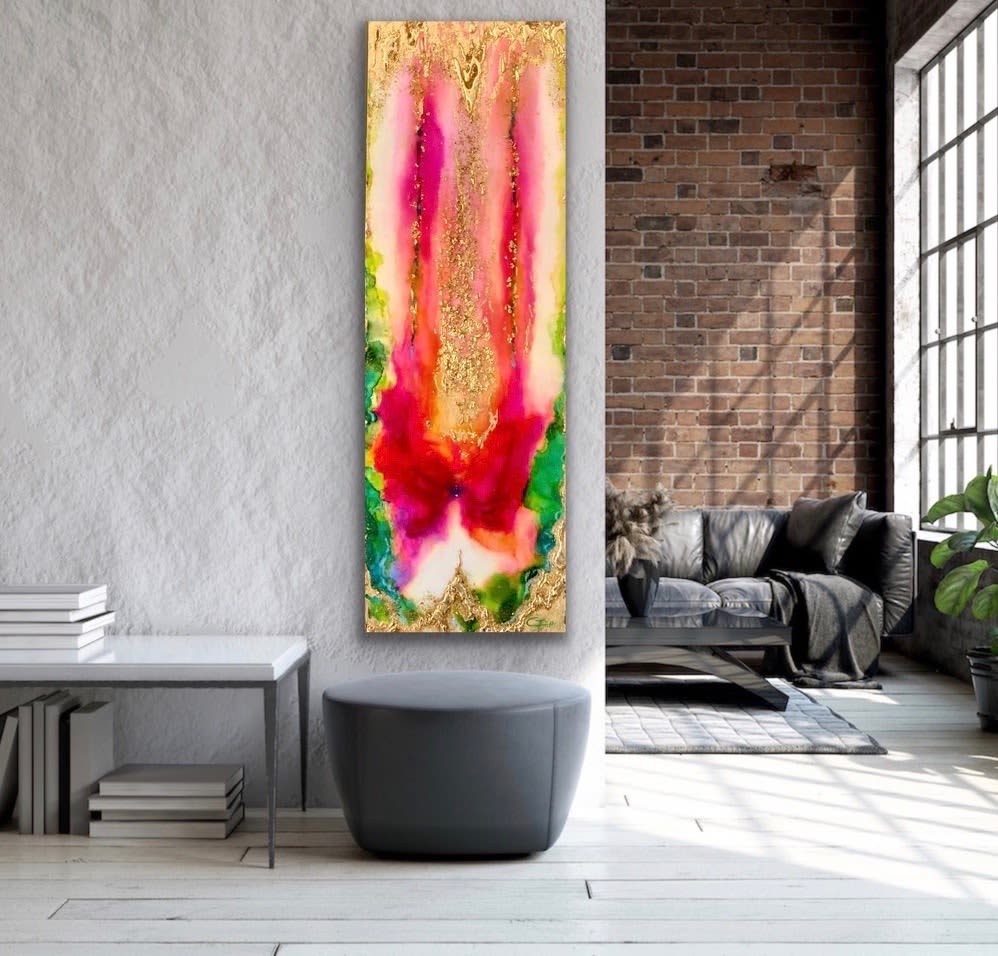 Glitter Glass Painting, Glitter Painting, Wall Art, Pink Glitter Art,  Fuchsia Glitter, Abstract Painting, Abstract Art, Wall Decor 