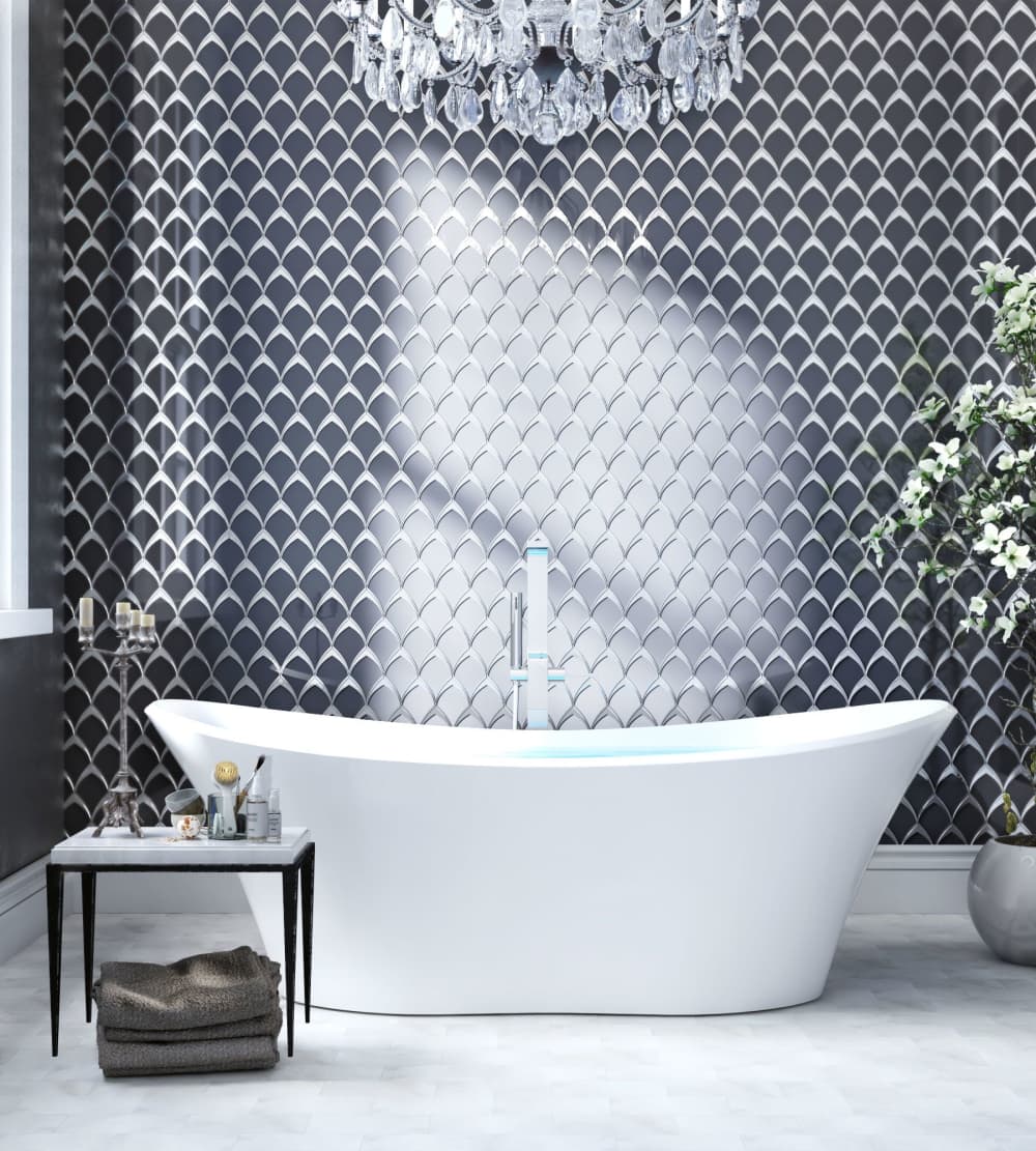 Gray Deco Fan Glass Mosaic Tile | Tile Club by Tile Club at Los Gatos ...