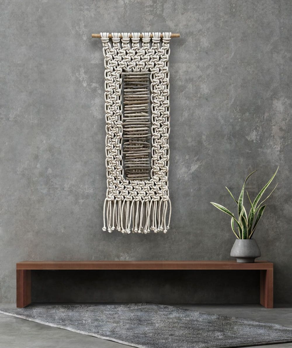 Large Driftwood Modern Macrame Beach House Decor by Zora Studio