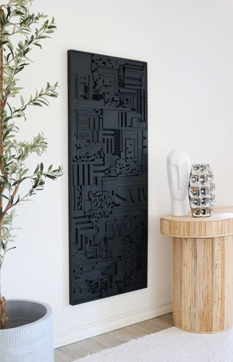 Wood Wall Panel, Black Wooden Wall Panel, Large Wood Art by Blank Space